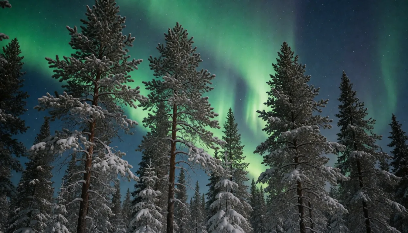 northern lights over a pine forest