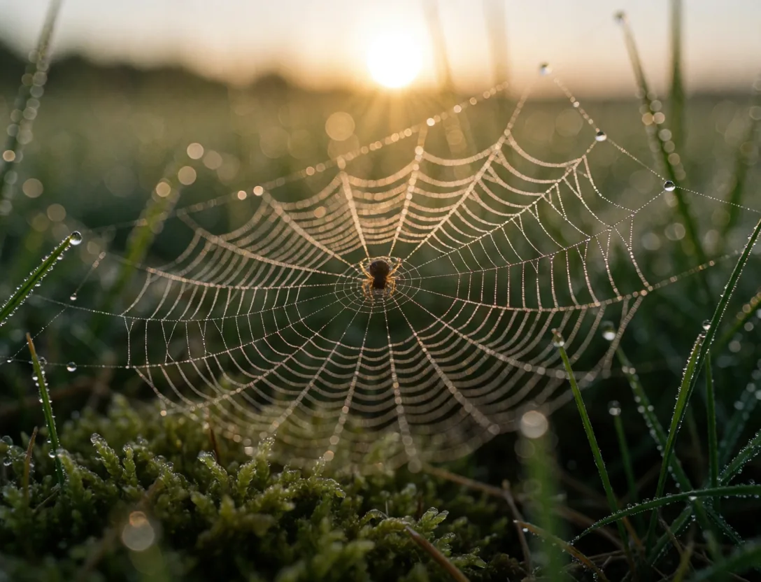 dew drops on a spider web