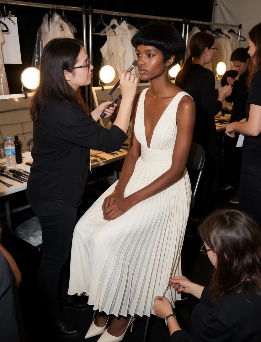 Model getting ready backstage at a fashion show
