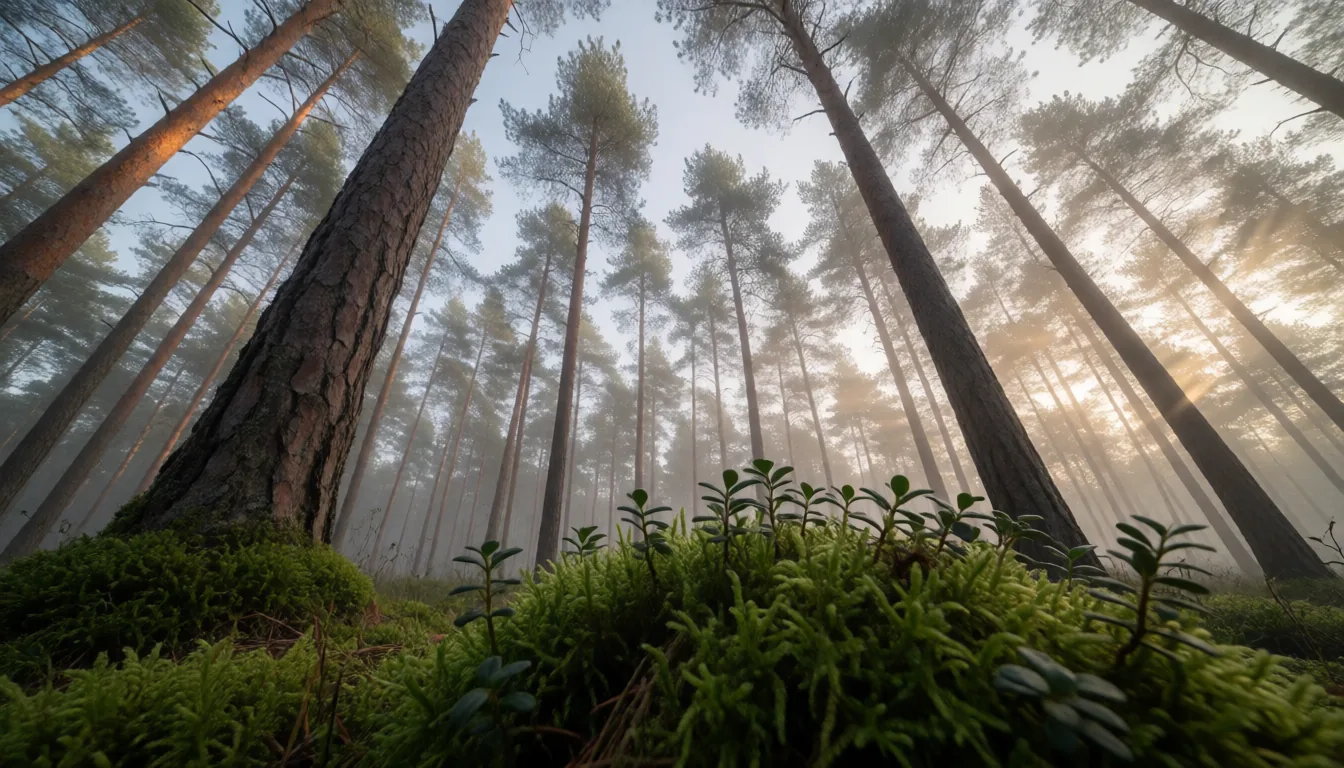 An ancient pine forest at dawn