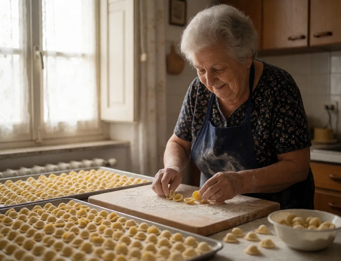 An Italian grandmother making fresh pasta