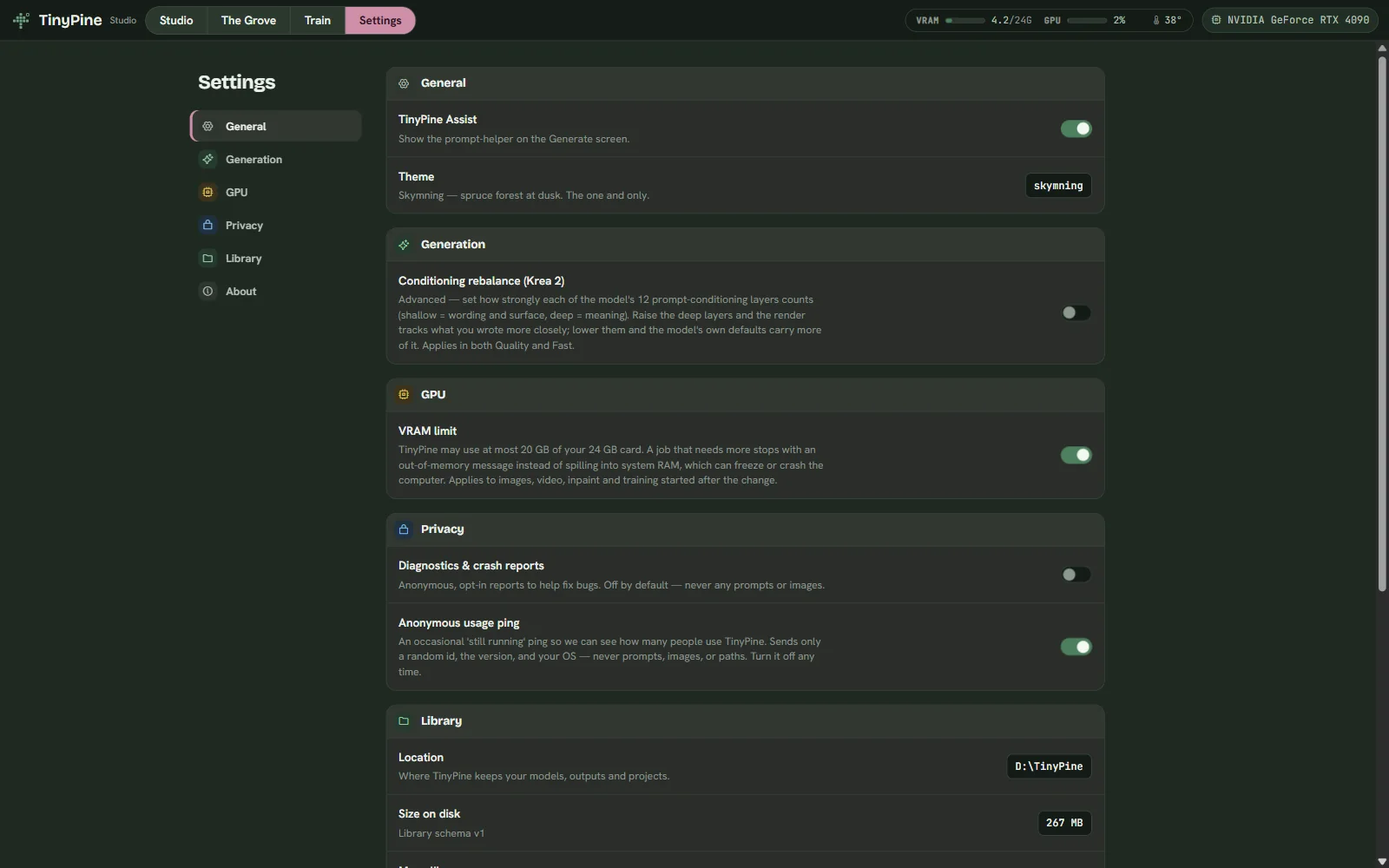 TinyPine Settings