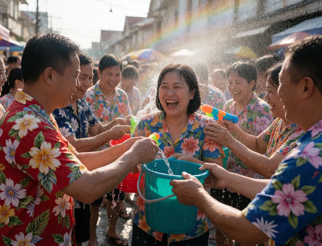 People soaking each other at a Thai water festival