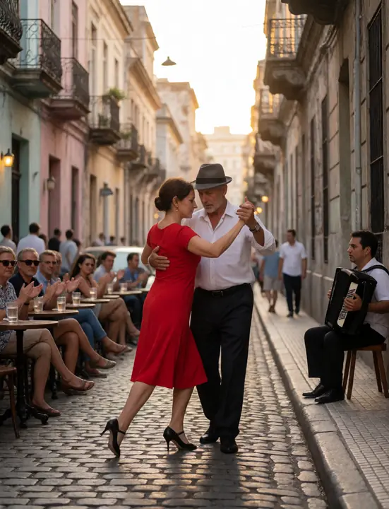 Older couple dancing tango on a Buenos Aires street