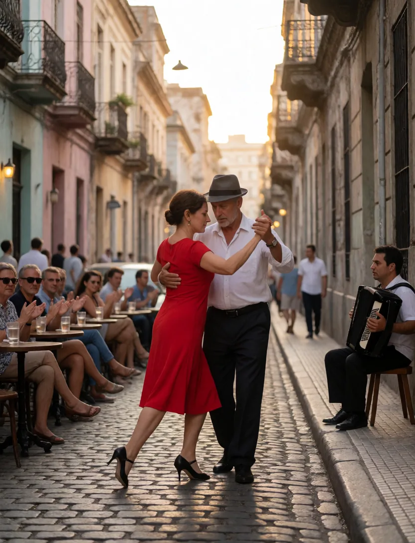 Older couple dancing tango on a Buenos Aires street